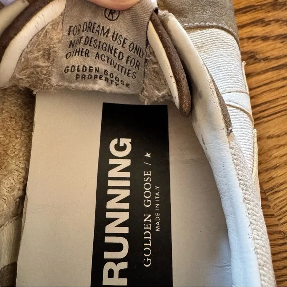 Golden Goose Beige & White Running Sneakers
